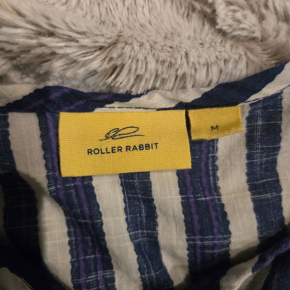 Roller Rabbit Blue White Striped Cover Up [Medium] 100% Cotton Boho Embroidery - Picture 7 of 9